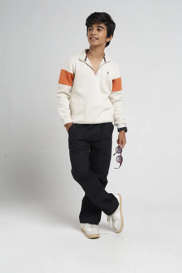Under_Fourteen_Only_Boys_Cream_Textured_Quarter_Zip_Sweatshirt_|_Full_Sleeves_Relaxed_Fit_High_Neck_Fleece_Pullover_with_Chest_Embroidery_for_Kids