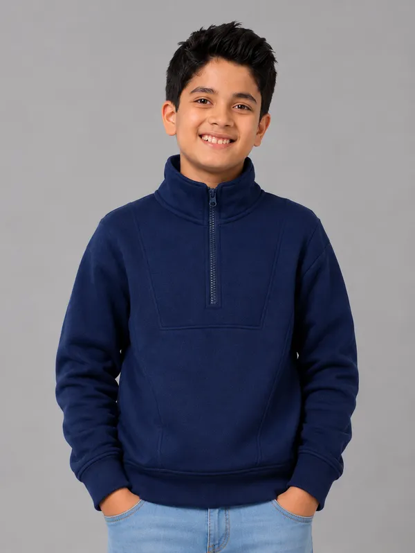 Under_Fourteen_Only_Boys_Navy_Solid_Quarter_Zip_Sweatshirt_|_Full_Sleeves_Relaxed_Fit_High_Neck_Fleece_Pullover_with_Graphic_Print_for_Kids