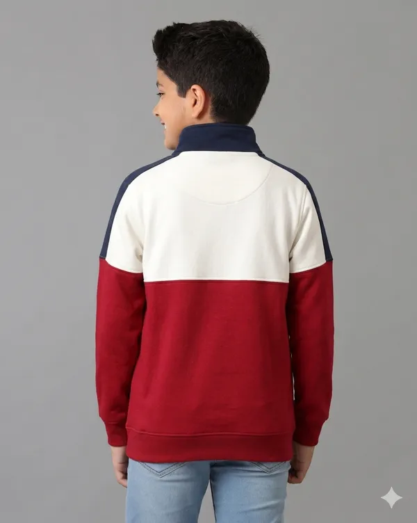 Under_Fourteen_Only_Boys_Red_Textured_Quarter_Zip_Sweatshirt_|_Full_Sleeves_Relaxed_Fit_High_Neck_Fleece_Pullover_with_Kangaroo_Pocket_for_Kids