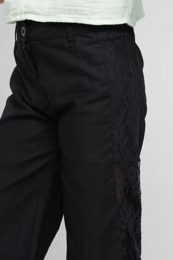 Under_Fourteen_Only_Girls_Black_Lace_Wide_Leg_Pants_|_Cotton_Twill_Trousers_with_Belt_Loops,_Button_Closure_&_Welt_Pockets_for_Kids