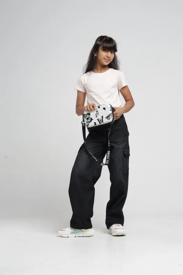 Under_Fourteen_Only_Girls_Black_Textured_Cargo_Denim_Jeans_|_Cargo_Fit_Stretch_Denim_High_Waist_Wide_Leg_Jeans_with_Utility_Pockets_for_Kids