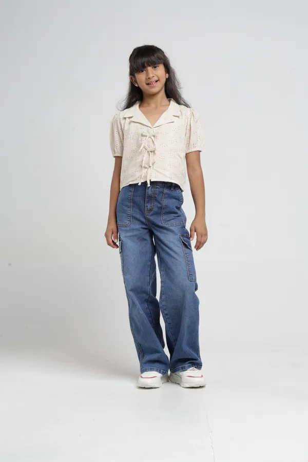 Under_Fourteen_Only_Girls_Blue_Textured_Cargo_Denim_Jeans_|_Cargo_Fit_Stretch_Denim_High_Waist_Wide_Leg_Jeans_with_Utility_Pockets_for_Kids