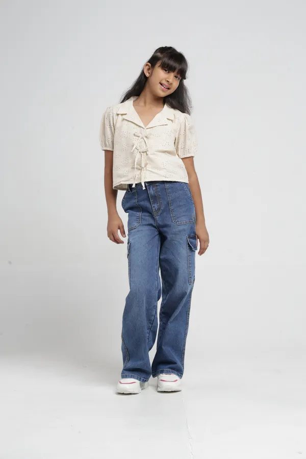 Under_Fourteen_Only_Girls_Blue_Textured_Cargo_Denim_Jeans_|_Cargo_Fit_Stretch_Denim_High_Waist_Wide_Leg_Jeans_with_Utility_Pockets_for_Kids