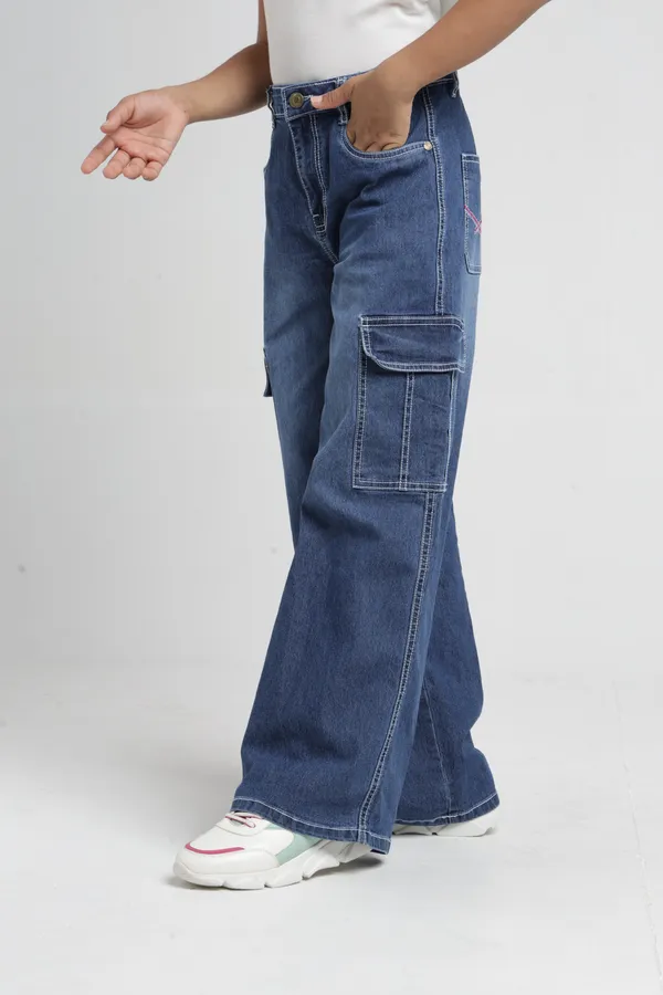 Under_Fourteen_Only_Girls_Light_Blue_Textured_Cargo_Denim_Jeans_|_Straight_Fit_Stretch_Denim_Pants_with_Utility_Pockets_&_Embroidery_Detail_for_Kids