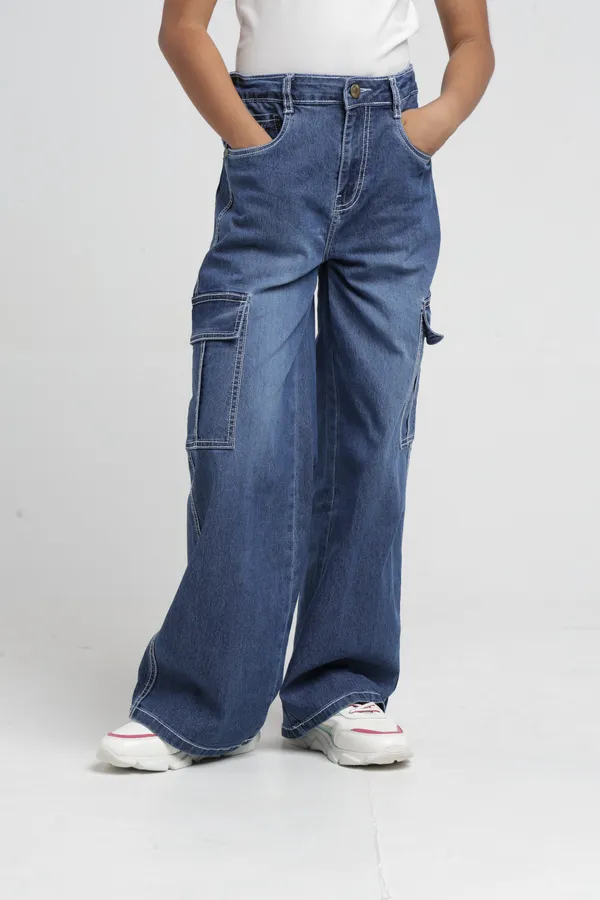 Under_Fourteen_Only_Girls_Light_Blue_Textured_Cargo_Denim_Jeans_|_Straight_Fit_Stretch_Denim_Pants_with_Utility_Pockets_&_Embroidery_Detail_for_Kids