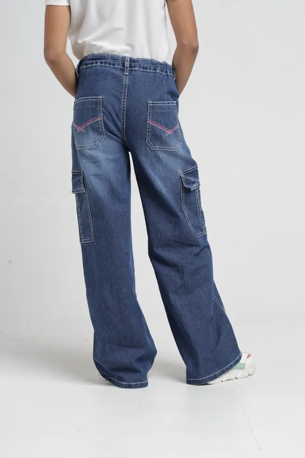 Under_Fourteen_Only_Girls_Light_Blue_Textured_Cargo_Denim_Jeans_|_Straight_Fit_Stretch_Denim_Pants_with_Utility_Pockets_&_Embroidery_Detail_for_Kids