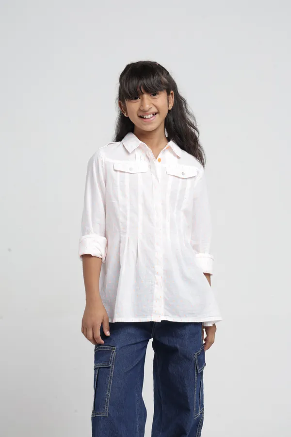Under_Fourteen_Only_Girls_White_Solid_Casual_Top_|_Full_Sleeves_Regular_Fit_Collared_Button-Down_Top_with_Flap_Pockets_&_Pleated_Front_for_Kids