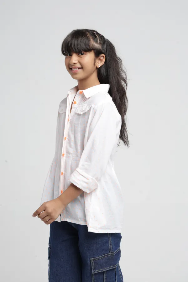 Under_Fourteen_Only_Girls_White_Solid_Casual_Top_|_Full_Sleeves_Regular_Fit_Collared_Button-Down_Top_with_Flap_Pockets_&_Pleated_Front_for_Kids