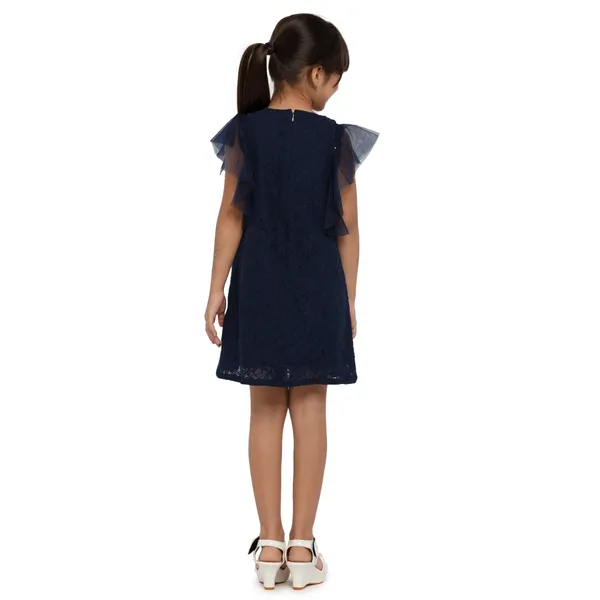 Girls_Cotton_Mesh_Ruffle_Sleeves_Round_Neck_Party_Dress