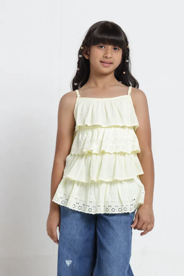 Girls_Crinkle_Cotton_Adjustable_Shoulder_Strap_Cut_N_Sew_Lace_Gathers_Contrast_Bow_Patch_Top