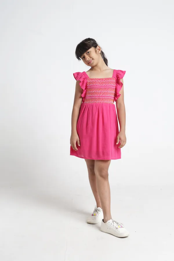 Girls_Crinkle_Rayon_Multicolor_Fabric_Smocking_Ruffle_Sleeve_Waist_Cut_N_Sew_Gathers_Regular_Dress