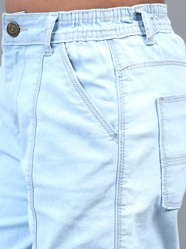 Cotton_Denim_Washed_Cargo_Pockets_Front_Cut_N_Sew_Elastic_Waistband_Baggy_Fit_Denim_Pants