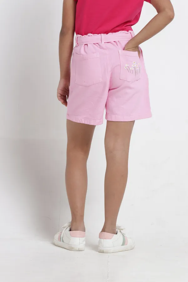 Girls_Cotton_Embroidery_On_Back_Patch_Pockets_Self_Fabric_Waistband_Belt_Hot_Shorts