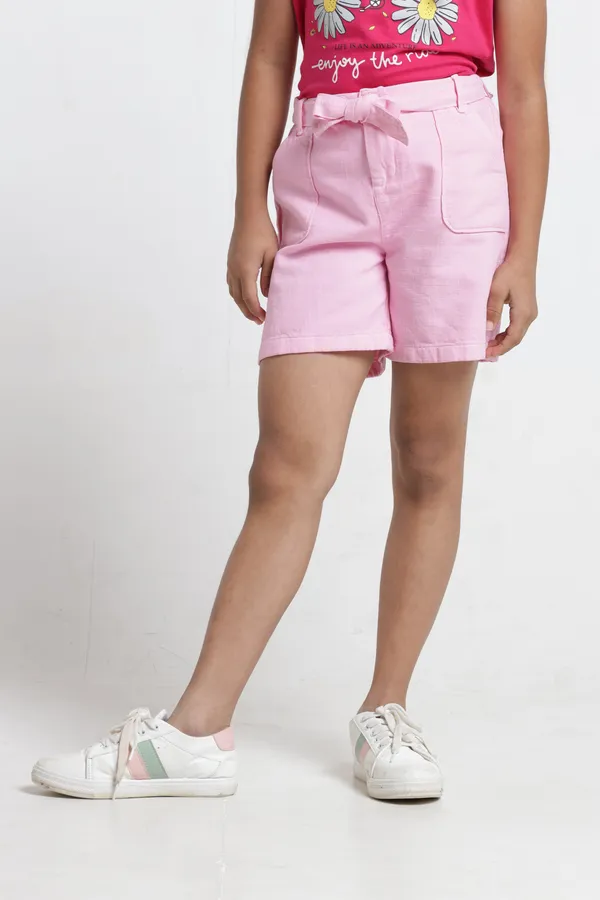 Girls_Cotton_Embroidery_On_Back_Patch_Pockets_Self_Fabric_Waistband_Belt_Hot_Shorts