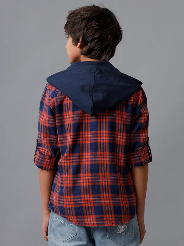 Indigo_Checks_Washed_Knit_Hoodie_Bouble_Flap_Pocket_Roll_Up_Sleeve_Zipper_Shacket