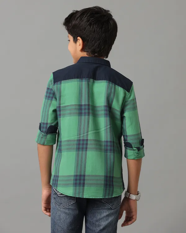 Cotton_Twill_Checks_N_Solid_Cut_&_Sew_Roll_Up_Sleeve_Shirt