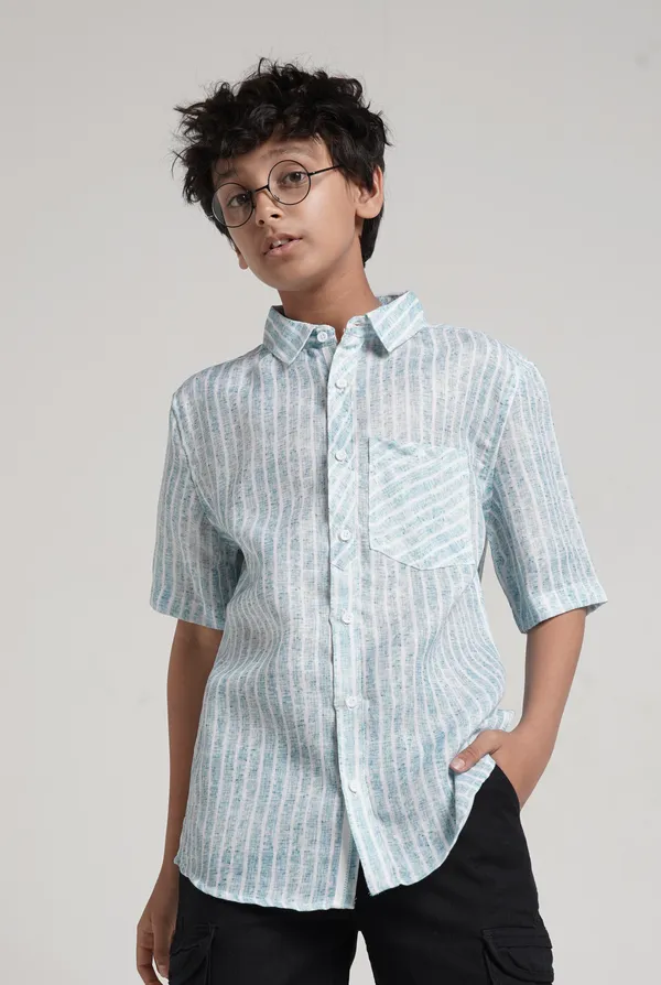 Boys_Cotton_Slub_Y/D_Stripes_Contrast_Tape_on_Patch_Pocket_Half_Sleeve_Shirt