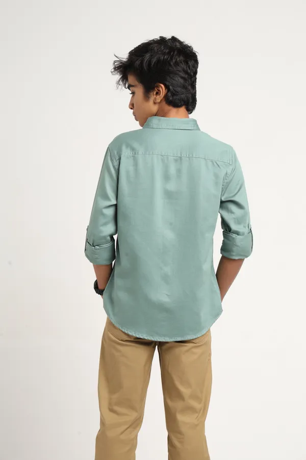 Under_Fourteen_Only_Boys_Green_Textured_Casual_Hooded_Shirt_|_Full_Sleeves_Relaxed_Fit_Collared_Cotton_Dobby_Shirt_with_Detachable_Hoodie_for_Kids