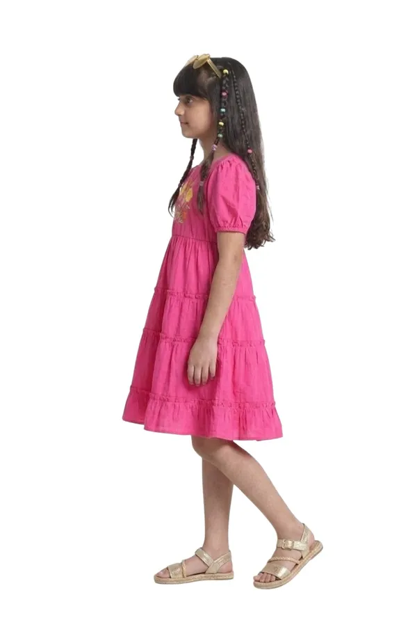 Under_Fourteen_Only_Girls_Blue_Solid_Denim_Dress_|_3/4_Sleeves_Regular_Fit_V-Neck_Embroidered_Dress_for_Kids