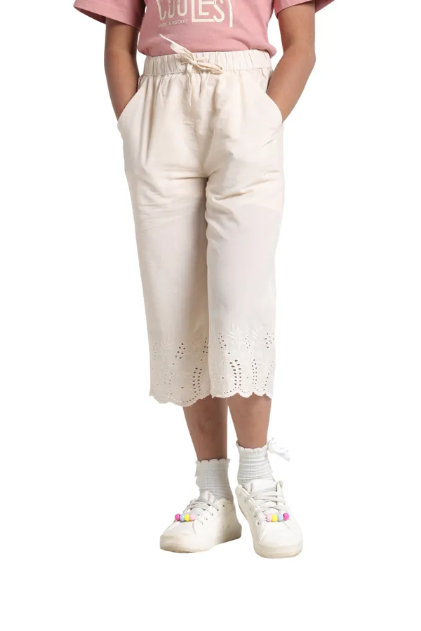 Girls_Cotton_Elastic_Waistband_Bottom_Hem_Embroidery_Matching_Drawcord_3/4th_Pants