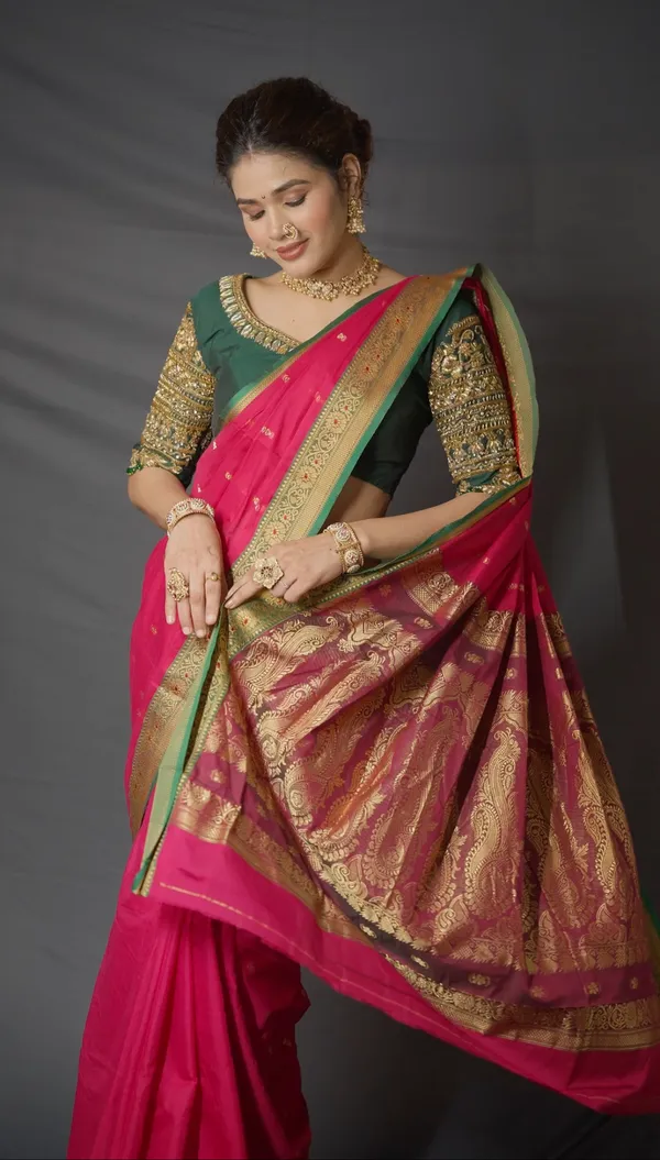 Pink_Radhika_Narayanpeth_Cotton_Saree_|_With_Unstitched_Blouse_Piece_For_Women