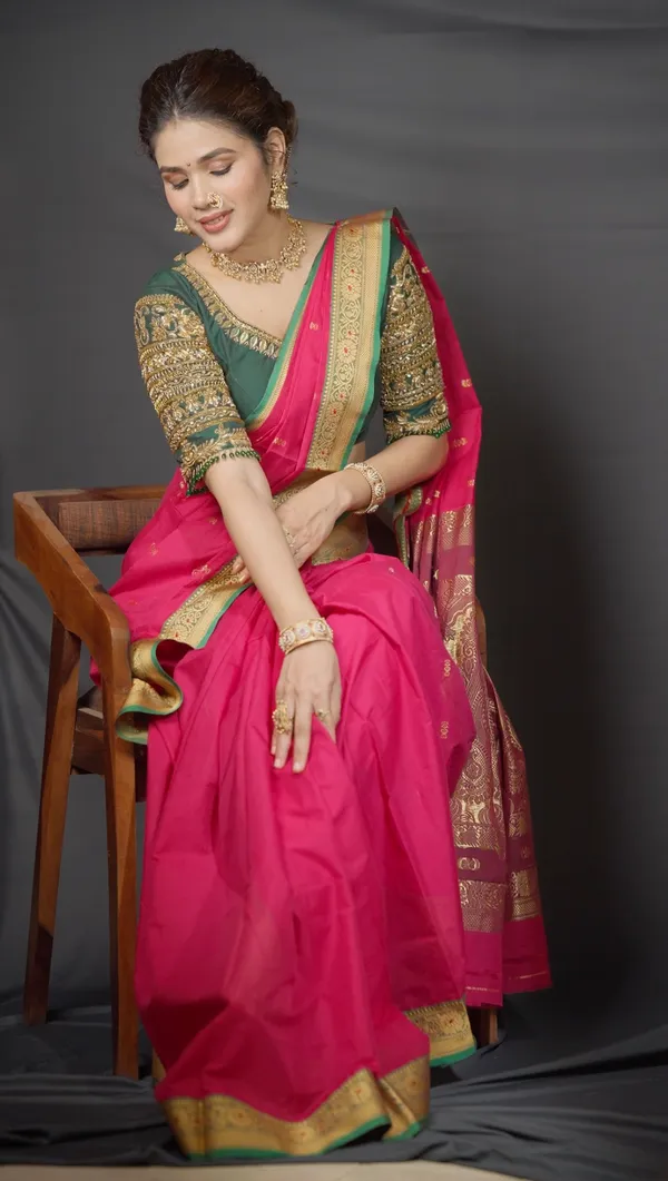 Pink_Radhika_Narayanpeth_Cotton_Saree_|_With_Unstitched_Blouse_Piece_For_Women