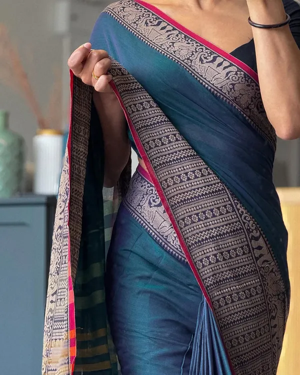 Blue_Khushi_Narayanpeth_Cotton_Saree_|_With_Unstitched_Blouse_Piece_For_Women