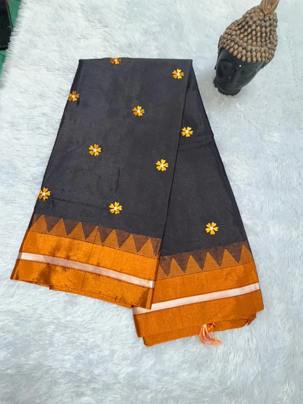 Black_Malini_Cotton_silk__Saree_|_With_Unstitched_Blouse_Piece_For_Women