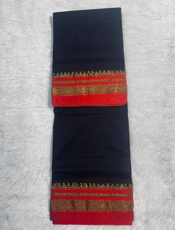Black_Plain_Tana_ilkal_Saree_|_with_unstitched_blouse_for_women_