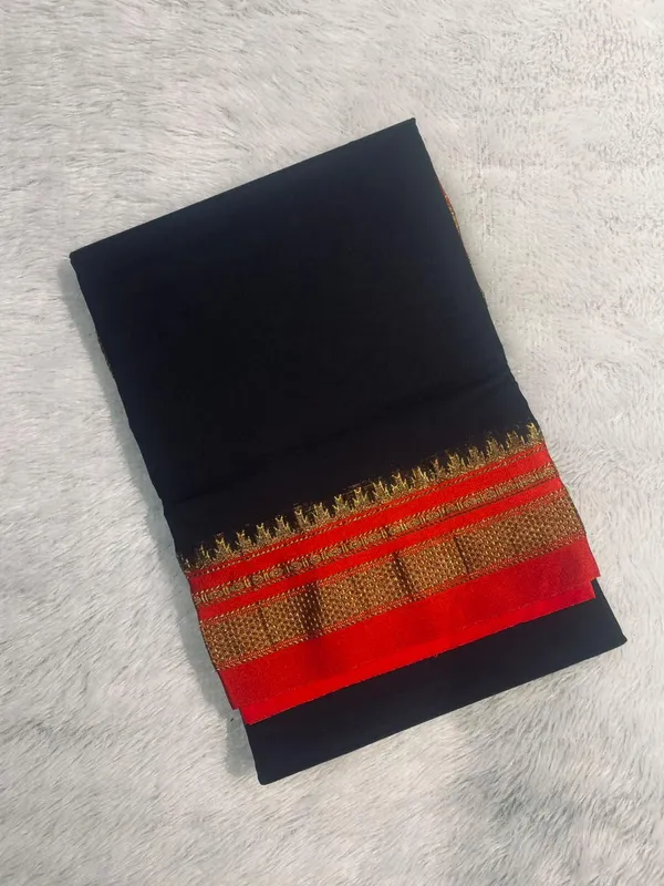 Black_Plain_Tana_ilkal_Saree_|_with_unstitched_blouse_for_women_
