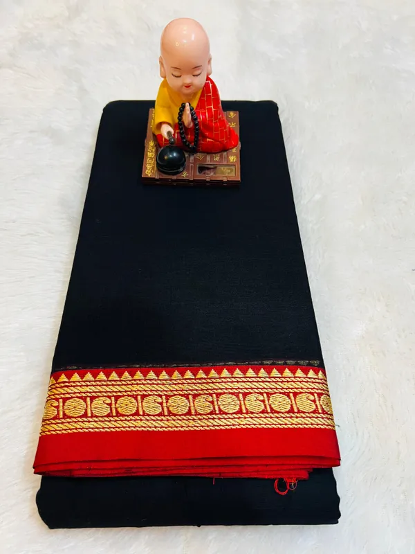 Black_Poorna_Narayanpeth_Cotton_Saree_|_With_Unstitched_Blouse_Piece_For_Women