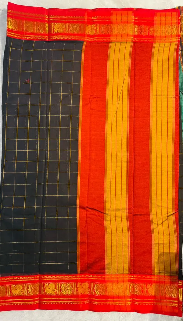 Black_Yukti_Big_checks_Narayanpeth_Cotton_Saree_|_With_Unstitched_Blouse_Piece_For_Women