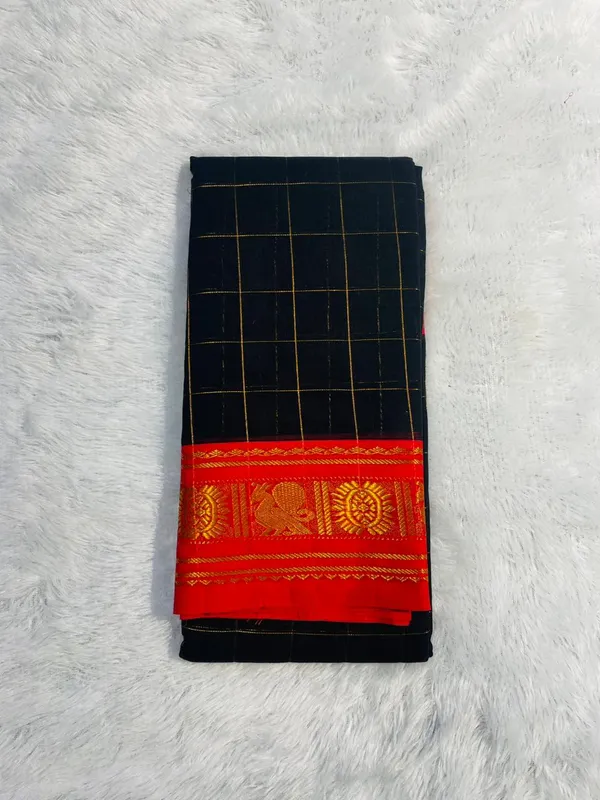 Black_Yukti_Big_checks_Narayanpeth_Cotton_Saree_|_With_Unstitched_Blouse_Piece_For_Women