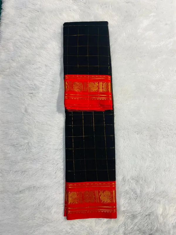 Black_Yukti_Big_checks_Narayanpeth_Cotton_Saree_|_With_Unstitched_Blouse_Piece_For_Women