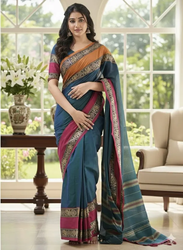Blue_Ashwini_Narayanpeth_Cotton_Saree_|_With_Unstitched_Blouse_Piece_For_Women