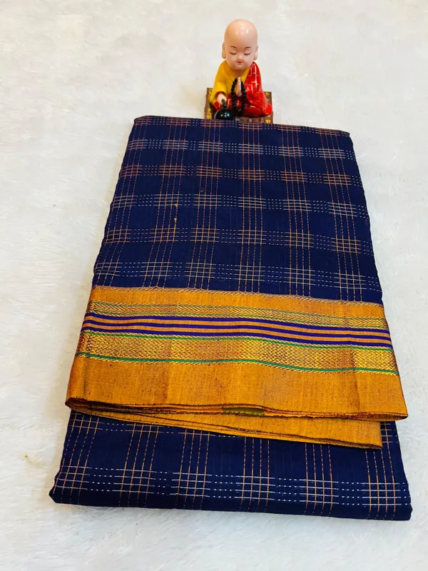 Blue_Hash_Checks__Narayanpeth_Cotton_Saree_|_With_Unstitched_Blouse_Piece_For_Women