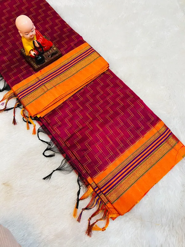 Magenta_Double_Zigzag_Masarised_Cotton_saree