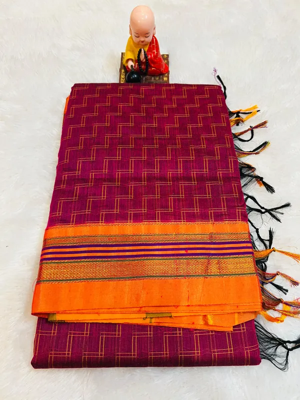 Magenta_Double_Zigzag_Masarised_Cotton_saree