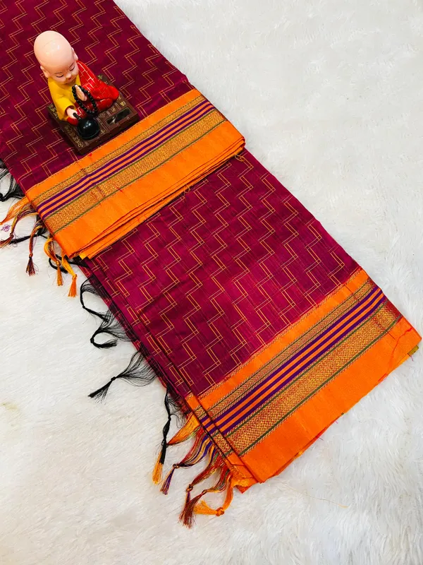 Magenta_Double_Zigzag_Masarised_Cotton_saree