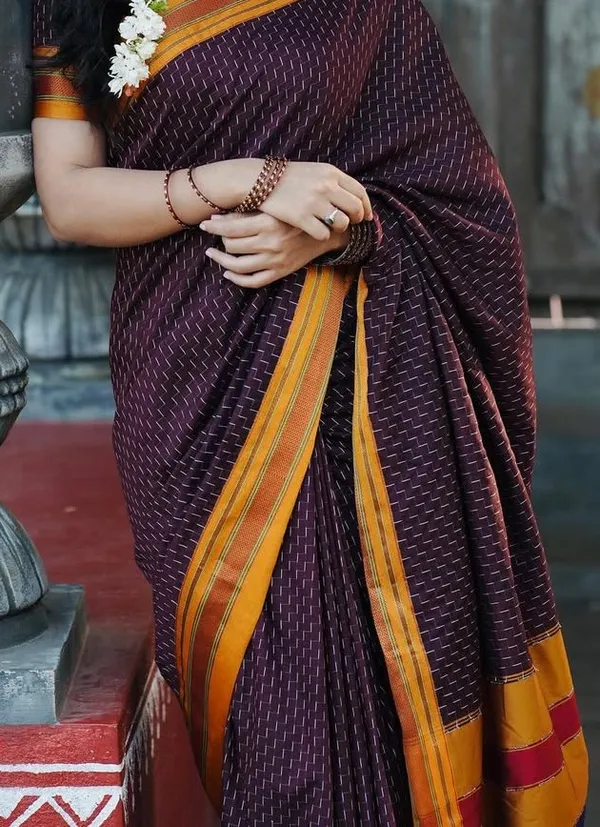 Chacolate_Zigzag_Narayanpeth_Cotton_Saree_|_With_Unstitched_Blouse_Piece_For_Women