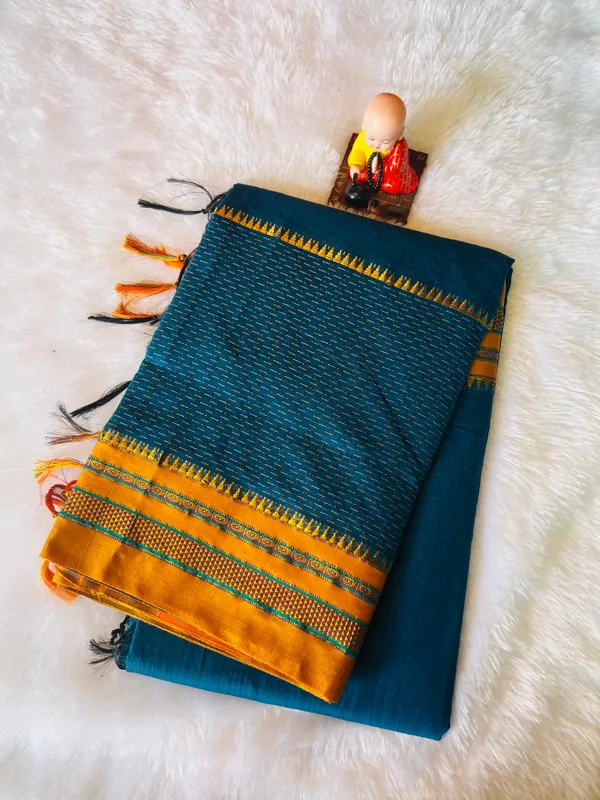 Aqua_Blue_Kohinoor_Narayanpeth_Cotton_Saree_|_With_Unstitched_Blouse_Piece_For_Women