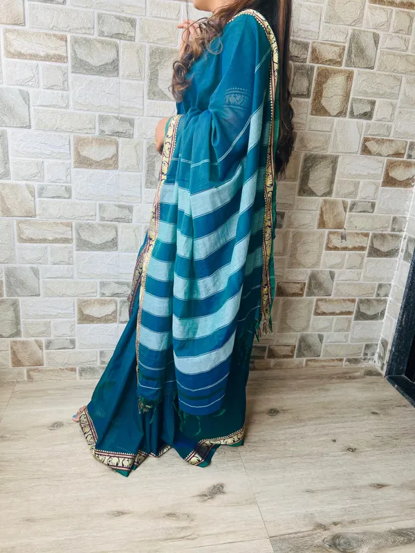 Blue_Adhira_Narayanpeth_Cotton_Saree_|_With_Unstitched_Blouse_Piece_For_Women