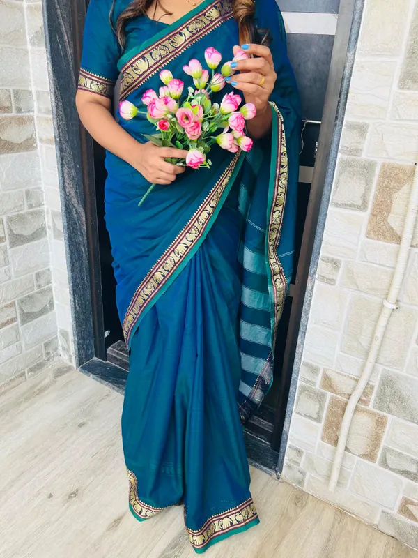 Blue_Adhira_Narayanpeth_Cotton_Saree_|_With_Unstitched_Blouse_Piece_For_Women
