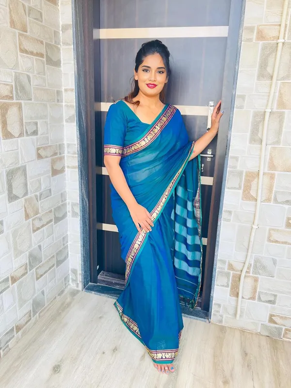 Blue_Adhira_Narayanpeth_Cotton_Saree_|_With_Unstitched_Blouse_Piece_For_Women
