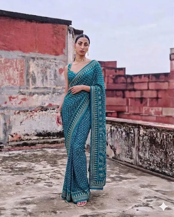 Kareen_rama_blue_Ajarakh_Saree|_with_unstitched_blouse