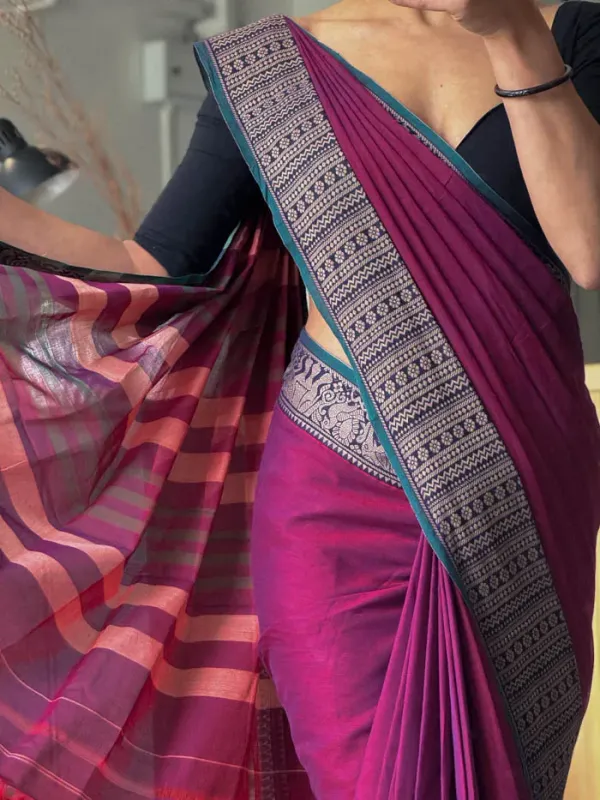 Magenta_Khushi_Narayanpeth_Cotton_Saree_|_With_Unstitched_Blouse_Piece_For_Women