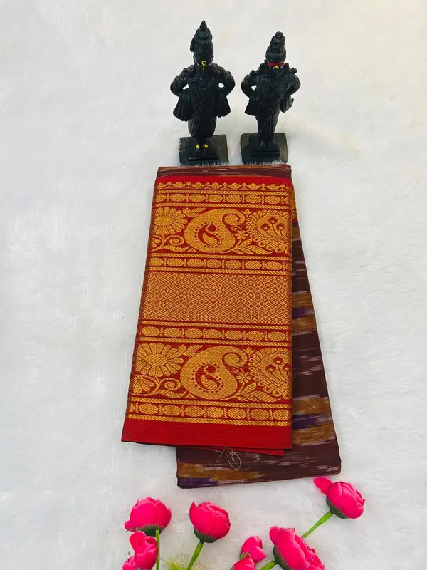Chocolate_Agasti_Narayanpeth_Cotton_Saree_|_With_Unstitched_Blouse_Piece_For_Women