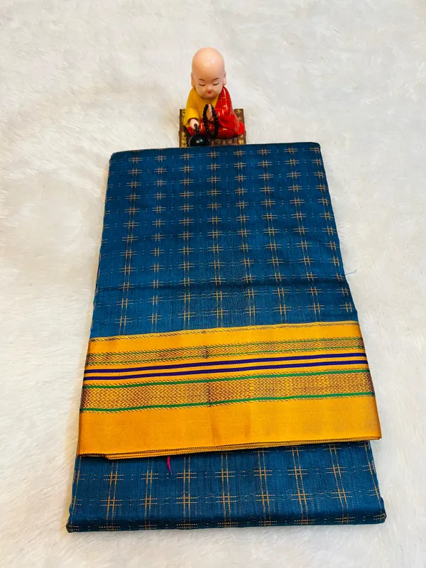 Navy_Blue_Double__Hash_Narayanpeth_Cotton_Saree_|_With_Unstitched_Blouse_Piece_For_Women
