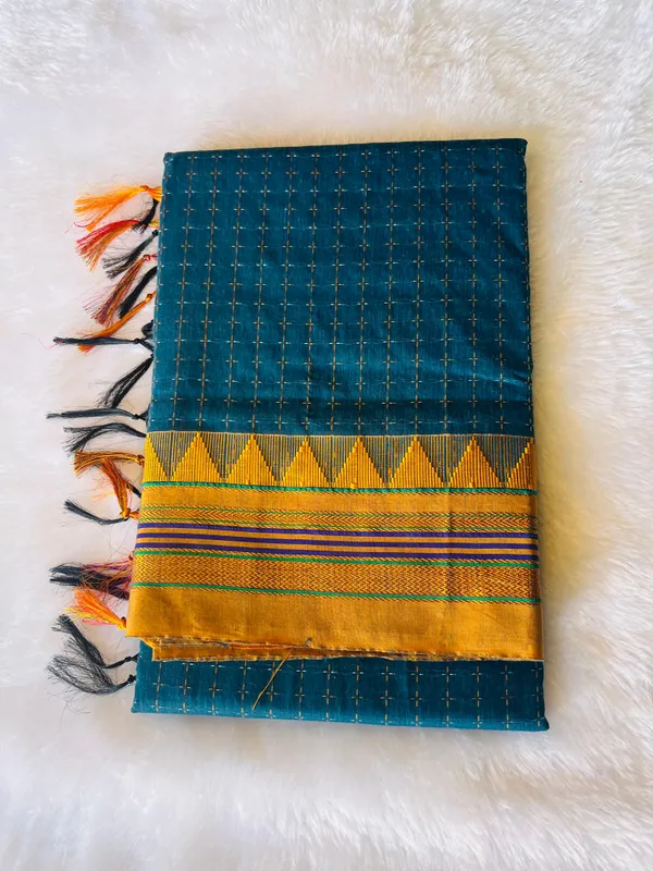 Navy_Blue__Temple_Star_Plus_Acrylic_Cotton_Saree_|_With_Unstitched_Blouse_Piece_For_Women