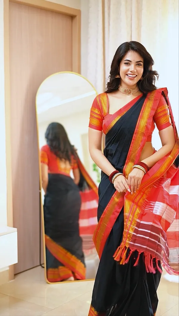 Black_Plain_Tana_ilkal_Saree_|_with_unstitched_blouse_for_women_